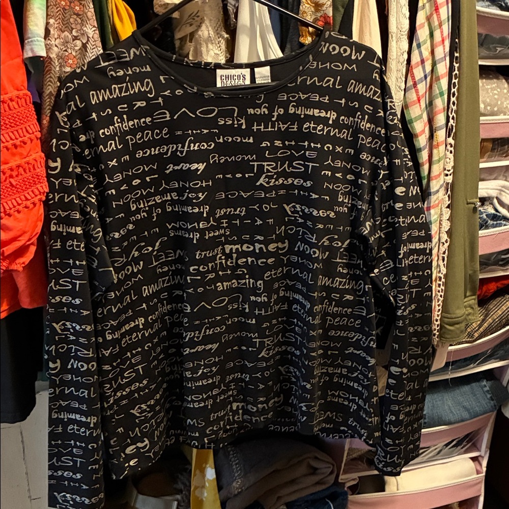 Chico's Black and White Text Print Top